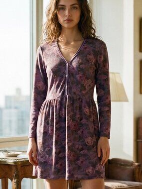 MODA INT'L Vintage Victoria's Secret 90s Plum Floral Empire Waist Tunic Dress